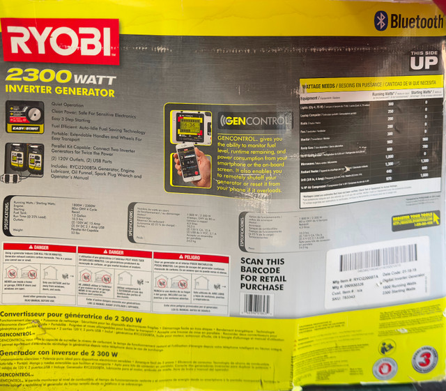 New Ryobi 2,300-Watt Inverter Generator Recoil Start Bluetooth in Outdoor Tools & Storage in Calgary - Image 2