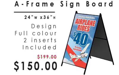++ NO FAKE PRICING ++ Condition: New 1 PCS A-FRAME SIZE 24"W X 36"H 2 PCS FULL COLOUR PRINT COROPLAS...