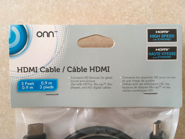 HDMI 4K High speed Cable with Ethernet Cable (3 Feet) in Cables & Connectors in Kitchener / Waterloo