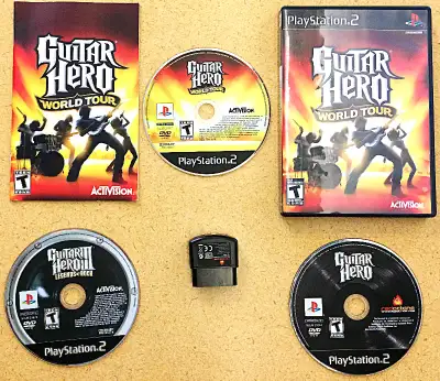 I have for sale 3 PS2 GUITAR HERO GAMES AND REDOCTANE WIRELESS GUITAR DONGLE -all games are in EXCEL...
