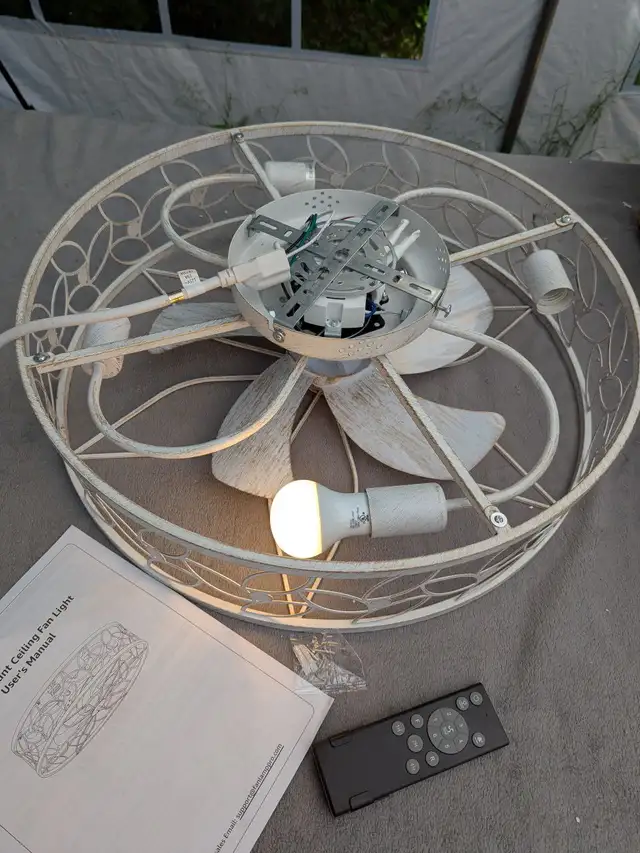 LEDIARY 23" Caged Ceiling Fan with Light – White-Gold Flush Moun in Indoor Lighting & Fans in Mississauga / Peel Region - Image 9