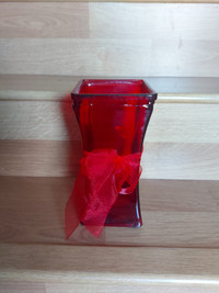 Thick Red Glass Vase with Ribbon