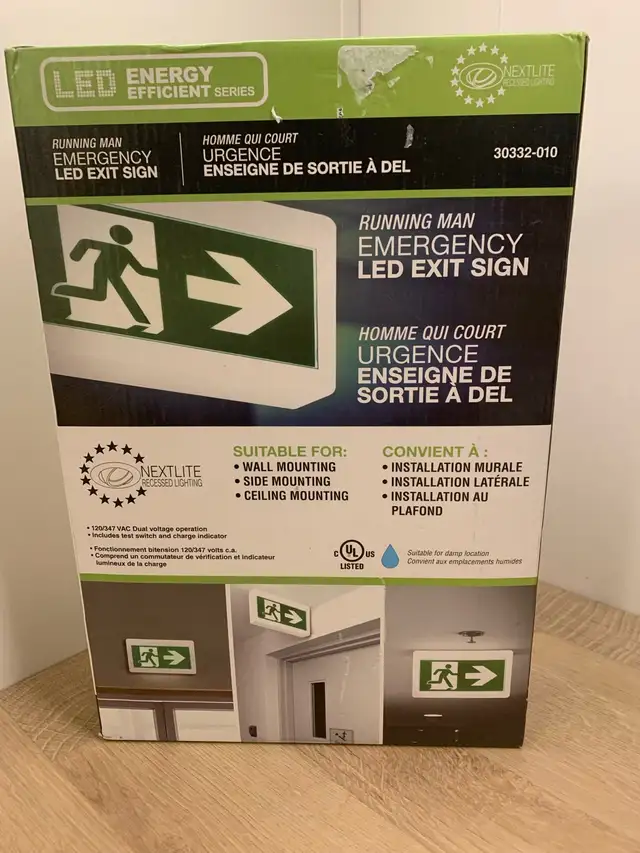 LED running man emergency exit sign. Suitable for Damp Locations in Other in Calgary - Image 2