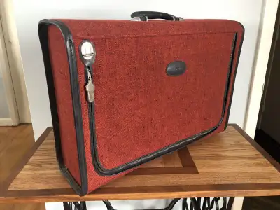 Vintage Red Tweed Skyway Suitcase, 24” x 18”, View more