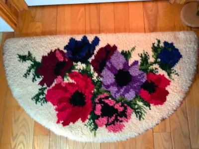 Vintage Hand Crafted Floral Half Moon Hooked Rug, View more