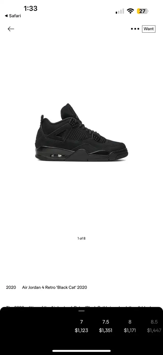 Air Jordan 4 Retro 'Black Cat' 2020 Size 762854391458434122
