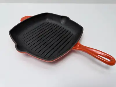 PC Enamel Cast Iron Grill Pan Red Square 10 Inch Skillet Griddle, View more
