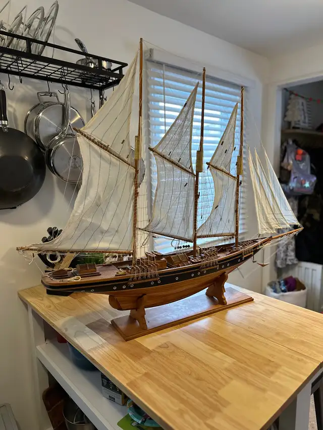 Large Handcrafted Wooden Sailing Ship Model – 54” Nautical Décor in Arts & Collectibles in Trenton - Image 2
