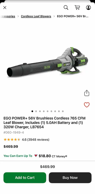 Ego Power+ 765cfm 56v Leaf blower (brandnew), View more