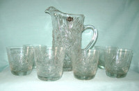 PICHET+VERRES TAILLES PIN WHEEL  CRYSTAL PITCHER+ GLASSES SET