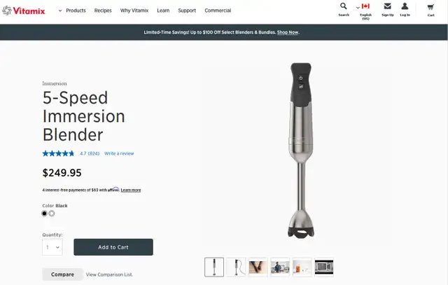 Vitamix 5-Speed Immersion Blender Stainless Steel 625 Watts in Processors, Blenders & Juicers in City of Toronto - Image 9