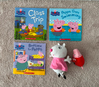 Peppa Pig - 3 books, 1 stuffy and 1 beanie boo