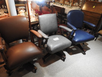 3 vintage executive new leather swivel office chairs, restored