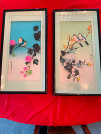 Chinese 3 D Bird and Flowers Shadow Box  Pictures