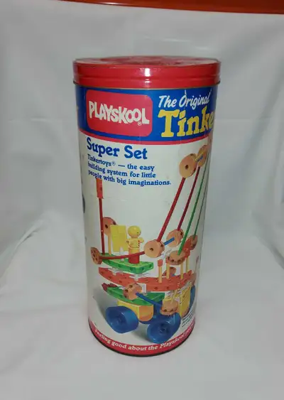 Vintage 1986 Playskool #843 Original TinkerToy Super Set Building System Set comes as pictured: Circ...