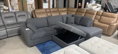 Brand new Thomasville fabric sectional with storage ottoman, View more