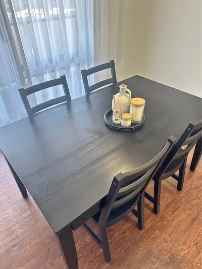 Dark Wood Dining Table and Chairs Set, View more
