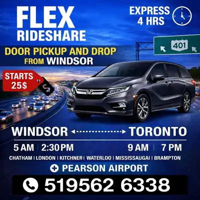 WINDSOR TO TORONTO 5AM& 3PM DAILY EXPRESS CARPOOLING, View more