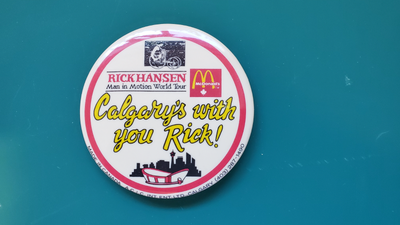 Man in Motion Rick Hansen/McDonald's/Calgary Pinback Button, View more