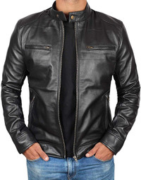 Cafe Racer Style Leather Jacket - Real Lambskin Jackets for Mens