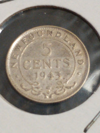 AU 1943 WWII Newfoundland George VI five cents .935 silver KM#19