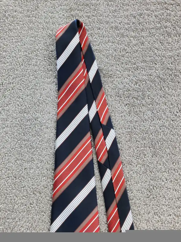Men's Silk Neck Ties - Mantles - 100% Silk - Navy Blue / Orange in Men's in Calgary - Image 3