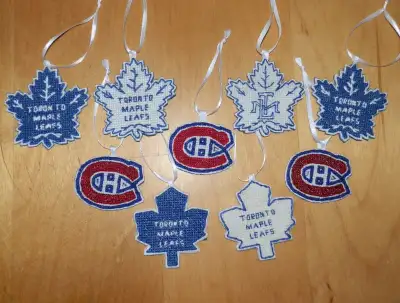 NHL Ornaments - Maple Leafs & Canadiens - Hand Stitched, View more