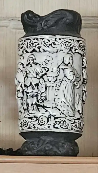 Beautiful antique Italian porcelain high relief vase Approximately 20 inches in height X 8 inches in...