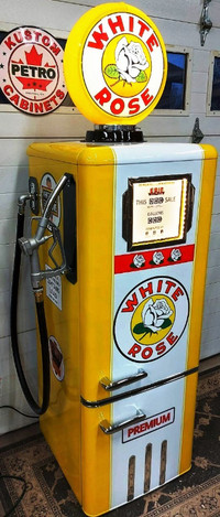 BRAND NEW "RETRO STYLE" "GAS PUMP" FRIDGE IN WHITE ROSE MOTIF