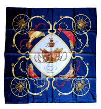 Large Hermes SPRINGS Silk Twill Scarf Blue Cream Gold Red France
