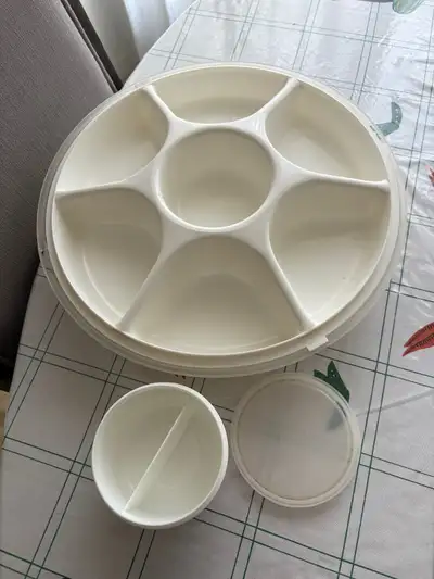 Round Divided Serving Plastic tray and dip container with lids, View more