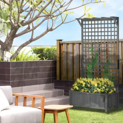 Wood Planter with Trellis for Vine Climbing, Raised Garden Bed, Privacy Screen for Backyard, Patio,...