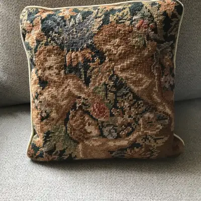 Vintage Needlepoint Cherubs Angels Small Throw Pillow, View more