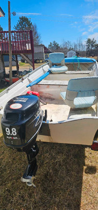 9.8 Parsun 14' fiber Glass Boat  and trailer
