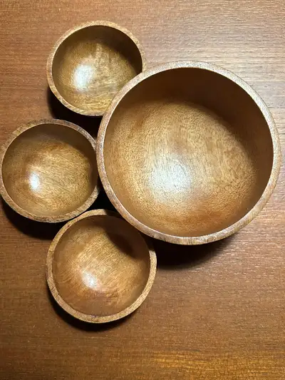 ENSEMBLE VINTAGE TEAK 4 BOWLS BOLS BOIS TECK RETRO MID CENTURY, View more