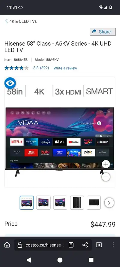 58 inch 4K TV Hisense - unopened brand new, View more