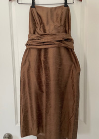 Gorgeous Bronze Brown Raw Silk Strapless Dress