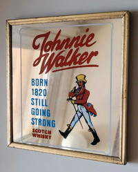 Vintage Johnnie Walker Scotch Whiskey Small Mirror Bar Sign