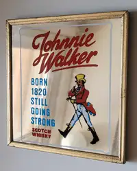 Vintage Johnnie Walker Scotch Whiskey Small Mirror Bar Sign
