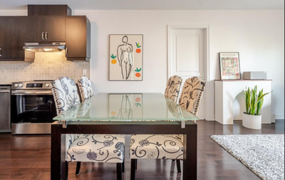 Modern dining table or desk Frosted glass top Dark espresso block frame - solid wood 54" x 37" 4 Din...