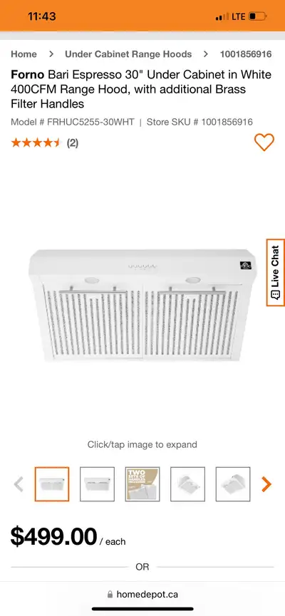 Forno Bari Espresso 30" Under Cabinet in White 400CFM Range Hood, View more