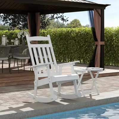 Chaise berçante extérieure en bois blanc + table assortie, View more
