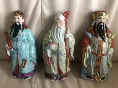 The set of 3 wise old man, Fu Lu Shou, vintage porcelain statues, View more