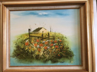 Original oil painting on Canvas framed flowers house