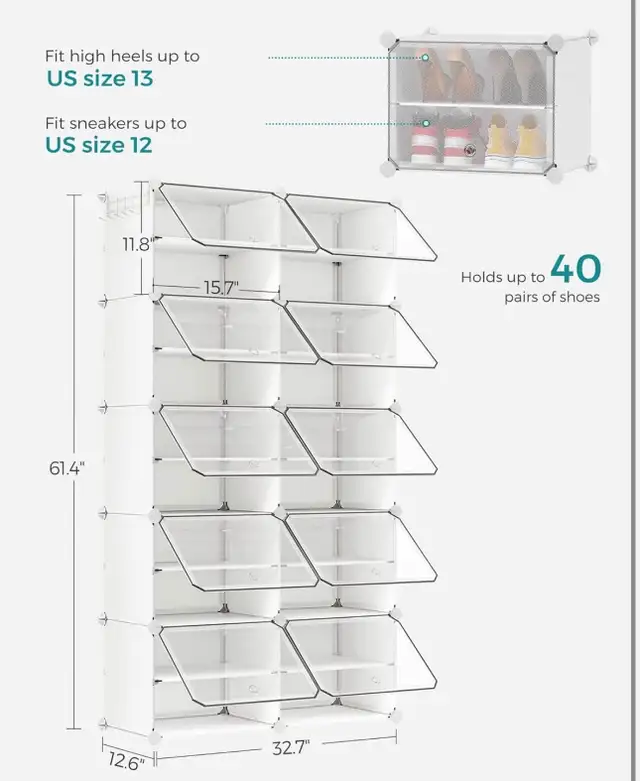 SONGMICS 10-Tier Modular Shoe Storage Rack in Storage & Organization in Oshawa / Durham Region - Image 4
