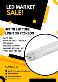 4FT T8 LED TUBE LIGHTS 30 PCS/BOX