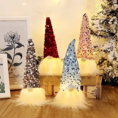 4pcs Sequin Christmas Gnomes Plush with Light, 8.5inch/22cm, View more