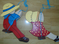 Swinging Wooden Boy and Girl $25. for both - 21 x 11