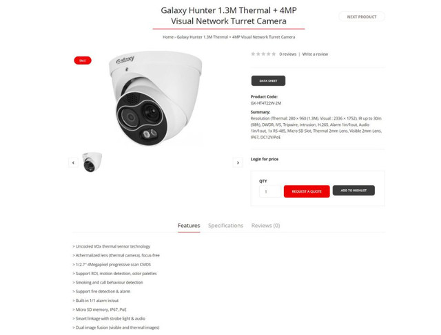 Dahua 4MP Visual + 1.3M Thermal Network Turret Camera in General Electronics in City of Toronto - Image 2