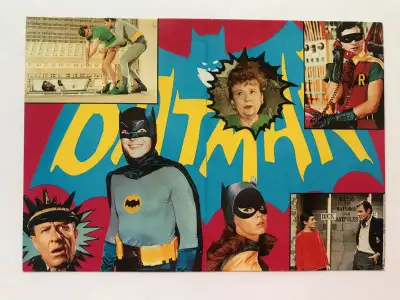 Collage postcard with images from the 1960s Batman TV show. Printed in England.